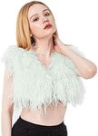 Women Ostrich Fur Feather Small Vest Bolero for Wedding for Party Bride Furry White Color Blush Fluffy Luxurious Romantic (light green, XS)