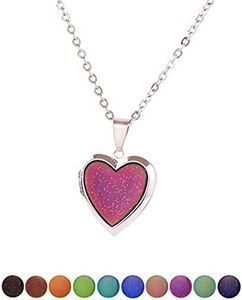 swqfzki Temperature Sensing Color Changing Pendant Necklace Love Heart Locket Mood Necklace Gift (Love Heart Locket)