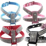 Creatwls Fashion Bling Diamond Glitter PU Leather Crystal Collar Puppy Cat Dog Adjustable Harness Chest Strap Lead Pet