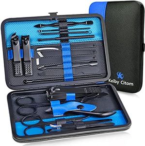 Keiby Citom Professional Stainless Steel Nail Clipper Travel & Grooming Kit Nail Tools Manicure & Pedicure Set of 18pcs with Luxurious Case (Black/Blue)