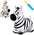 iPlay, iLearn Bouncy Pals Zebra Hopper Toy, Toddler Inflatable Plush Hopping Horse W/Pump, Outdoor n Indoor Ride on Bouncing Animal, Activity Riding Birthday Gift for 2 3 4 5 Year Old Kids Boys Girls