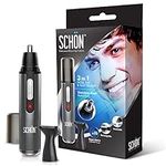 SCHON Stainless Steel Rechargeable 3-in-1 Eyebrow, Ear, Facial, & Nose Hair Trimmer/Clipper for Men&Women | Hair Clippers, Flawless Hair Remover, Male Beard Trimmers, Grooming Kit, Groomer (Silver)