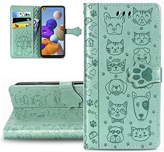 Huawei P Smart 2019 / Honor 10 Lite Phone Case Huawei P Smart 2019 Cover,Cute Cat Dog Embossed PU Leather Flip Notebook Wallet Case Magnetic Stand Card Slot Case for Huawei P Smart 2019,SD Cat Green