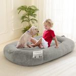 HIGOGOGO Dog Bed for Human People 57"x35.4"x7.8" Comfort Faux Fur Toddler Floor Bed - Ideal for Large Pets and Teens, Grey