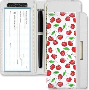 Kakurookie Printed Checkbook Cover, RFID Blocking Checkbook, Stylish, Lightweight, Slim Durable, Multi-Functional Checkbook Holder for Personal and Business Checks (Cherry)