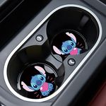 Car Cupholder Coaster Absorbent 2 Pack Cute Funny Cartoon Design Rubber New Black Automotive Cup Holder Decal Decor for Women Men Presents DZ640