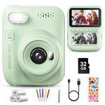 GREENKINDER Kids Camera Instant Print, 3.0'' Large Screen Instant Camera for Kids with 32GB Card & 3 Rolls Print Paper, 1080P Kids Selfie Digital Camera, Gift Toy for Boys Girls 3-12 Years Old, Green