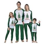 MyFav Matching Family Christmas Pajamas Xmas Tree Jammies for Adults and Kids Holiday Sleepwear,Green,Child-7Y