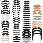 72 PCS Fake Moustaches Assorted Novelty Self Adhesive Moustaches Fancy Dress Black and Brown Moustache Stick on False Beard and Moustache for Adult Kids Mexican Masquerade 70s 80s Party Favor Costume