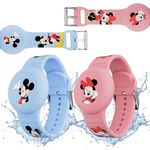 Waterproof AirTag Bracelets for Kids (2 Pack) - Soft Silicone Hidden AirTag Wristband - Lightweight GPS Tracker Holder Compatible with Apple Air Tag Band for Child (Blue & Pink)