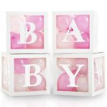 Baby Boxes with Letters for Baby Shower - Baby Shower Decorations of 44 pcs, 32 Pink White Balloons, 4 White Blocks, 8 Letters, Perfect Party Decor