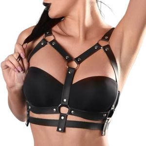 Punk Black Leather Chest Harness Women Fashion Adjustable Strap Body Harnesselt Waist Body Chain Belts,Goth Party Rave Caged Bra Harness, Women'S Chains Festival Club Party Rave Accessories