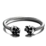 COOLSTEELANDBEYOND Mens Womens Skull Twisted Cable Cuff Bangle Bracelet, Stainless Steel, Polished, Elastic Adjustable, 8 2 inch, Stainless Steel, not-applicable