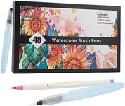 MAIKEDEPOT Watercolor Brush Pens,Set of 48, Real Brush Pens Watercolor Markers and 2 Water Brush,Online Tutorial Video for Artists and Beginner Painters Coloring Books, Calligraphy(48 Colors)