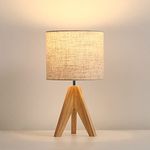 DEWENWILS Bedside Table Lamp, Tripod Table Lamp Wood with Linen Fabric Shade, Small Nightstand Lamp for Nursery, Bedroom, Kids Room, Side Table, Reading Desk -14.2 inches, ON/Off Switch