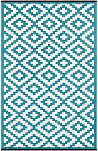 Green Decore Nirvana Premium Grade Stain Proof Reversible Plastic Outdoor Rug (180 x 180 CM, Blueish Green/White)