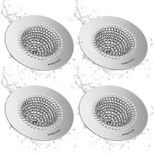 wokdada 4 PCS Kitchen Sink Drain Strainer, Flippable Mesh Sink Strainer, 304 Stainless Steel Sink Screen, Easy Clean Large Basket Strainer, Anti-Clog Garbage Disposal Cover Fit for Standard Sink Drain