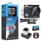 AKASO V50 X Action Camera with 128GB microSDXC Memory Card - Native 4K Wifi Underwater 40M EIS Anti-Shake Cam with Touch Screen, Remote Control, Waterproof Case and Mounting Accessories Kit