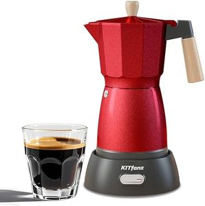 KITfanz Electric Espresso Coffee Maker, Italian Coffee Pot, Electric Moka Pot, Cuban Coffee Maker, Portable Cafeteras Electricas Espresso Makers with Detachable Base 3 or 6 Cup, Red