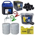 Doblit A9 Electric Fencing Kit | 1000m Fence Kit | "A9 Paddock" Energiser 0.25J & 130Ah Battery, 200pc Ring Insulator Bucket, 1000m Heavy Duty Poly Wire, Gate Handles and Warning Signs