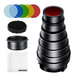 Aluminium Alloy Conical Studio Snoot Kit with 5 Pieces Color Gel Filters and Honeycomb Grid for Bowens Mount Strobe Moonlights Flash Speedlight