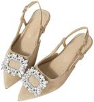 OYOANGLE Women's Rhinestone Decor Pointed Toe Slingback Flats Faux Suede Dress Sandals Khaki 9.5