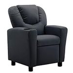 Marabell Kids Faux Leather Recliner Chair with Cup Holder (Black)