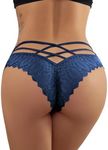 Milumia Women Sexy Floral Lace Underwear Criss Cross Seamless Bikini Panty Brief Dark Blue Medium