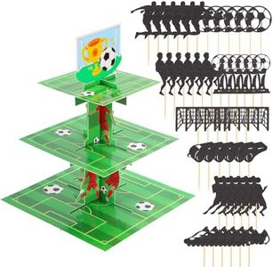 RANERVZ Soccer Party Cupcake Stand Decoration 3-Tier Soccer Party Cupcake Holder with 48Pcs Soccer Cupcake Toppers Soccer Birthday Party Dessert Stand Tower for Soccer Sports Party Decorations