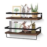 Uten Floating Shelves, Decorative Shelf Set of 2 Rustic Shelves with Rail, Wall Shelves for Bathroom, Bedroom and Kitchen