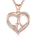 INFUSEU A Necklace Pendant Letter A-Z Alphabet Capital Jewelry Double Heart Initial Necklaces Rose Gold Cubic Zirconia CZ Gifts for Women Couple, 20 Inch Chain