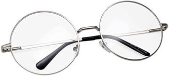 grinderPUNCH - Non-Prescription Round Circle Frame Clear Lens Glasses Medium Silver