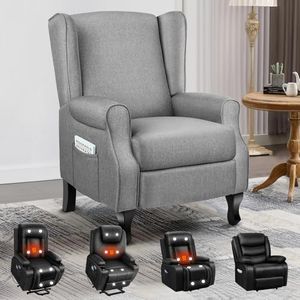ALFORDSON Grey Linen Fabric Recliner Chair for Lounge, Sofa Armchair with 165° Push Back Recline and Padded Seat, Ergonomic Rocking Lounge Home Furniture for Bedroom, Living Room and Home Office