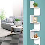 Artiss Floating Wall Shelf, 5 Tier Shelves Corner Bookshelf Storage Display Rack Decor Bathroom Organiser, Versatile Wall-Mounted Sturdy Metal Frame White