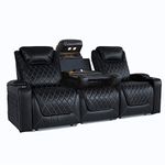 Valencia Oslo Home Theater Seating | Premium Top Grain Italian Nappa 11000 Leather, Power Headrest, Power Lumbar Support, with Center Console (Row of 3, Black)