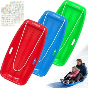 Liorbrix Snow Sled for Kids, Durable Toboggan Sleds with Stickers and Pull Rope, Sturdy Cold-Resistant Plastic Sleds for Snow Suitable for Kids & Adults for Family Snow Fun