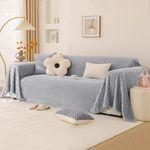 HOKIPO Luxury Rabbit Plush Sofa Cover, Sofa Throw for 3 Seater Sofa, 180(D) x 310(L) cm, Ice Grey (AR-5084-LGRY)