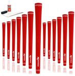 Karma Velour Golf Grip Kit with Tape Strips, Grip Solvent, Rubber Vise Clamp, 13 Red Standard Size Rubber Velvet Style Replacement Golf Grips for Men