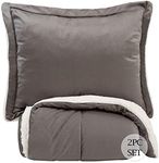 Sweet Home Collection Comforter Set 2 Piece Sherpa Soft and Luxurious Plush All Season Warmth Down Alternative Reversible to Solid Color with 1 Sham Twin Gray