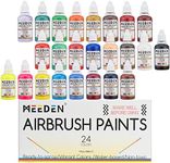 MEEDEN Airbrush Paint Set - 24 Colors x 30 ml Acrylic Air Brush Paint Kit - Ready to Spray Opaque & Translucent & Fluorescent Colors - Water-Based - Non-Toxic for Beginners Hobbyist Artists