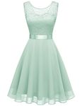 BeryLove Cocktail Dresses Homecoming Dress for Teens Wedding Guest Sleeveless Lace Formal Dresses, Short-light Green, Large