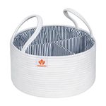 AUNHUIT Large Baby Diaper Caddy Organizer Woven Cotton Rope Basket Round Nursery Storage Bin Portable Changing Basket/Car Travel Tote Bag Removable Inserts Newborn Registry Boy Girl Shower Basket
