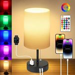 ABBORAUNT Bedside Table Lamps for Bedrooms Nightstand Lamp RGB Color Changing Bedside Lamp with 2 USB Charging Port and AC Outlet, 3 Way Dimmable Small Modern Lamp for Home Living Room Bedroom Party