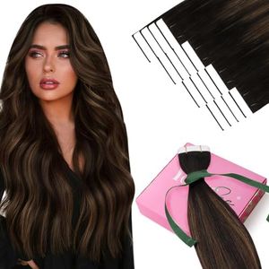 YoungSee Human Hair Tape in Extensions Balayage Tape in Human Hair Extensions Brown Balayage Dark Brown Real Human Hair Tape in Extensions 16In Ombre Hair Extensions Real Human Hair Tape in 20pcs 50g