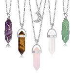 JeryWe 5pcs Crystal Pendant Necklace Spiritual Natural Healing Stone Amethyst Rose Quartz Gemstone Necklace Crystal Jewelry for Women