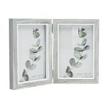 Afuly 4x6 Picture Frames Double Grey Wood Picture Frames Hinged Photo Frames Folding Vertical 2 Openings Frames Tabletop Home Decor, Gifts for Mothers Day Birthday Weddings Family Friends