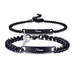 XUANPAI Personalised Engraving Couple Bracelets, Stainless Steel Cuban Link Bracelet Couple Matching Bracelets Anniversary Valentine's Lover Gift for Men Women (black couple set - magnetic love heart)