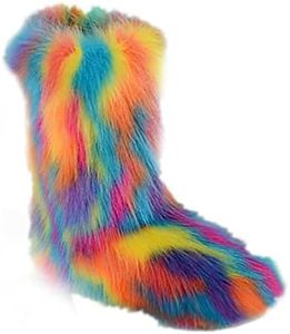 LVCOMEFF Women Faux Fur Snow Boot with Fur Lining Plus Size Winter Warm Outdoor Furry Fluffy 2020 Fashion (multicolored 1, numeric_10)