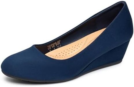 Trary Women's Wedges Pumps Round Toe Low Heels Dress Shoes for Wedding Work Office Party, Navy, 7.5 US