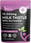 Milk Thistle Tablets 80% Silymarin High Strength 10,000mg Per Serving 2 Months Supply, 120 Vegan Tablets - Milk Thistle Capsules Alternative - Premium Supplement Made in UK